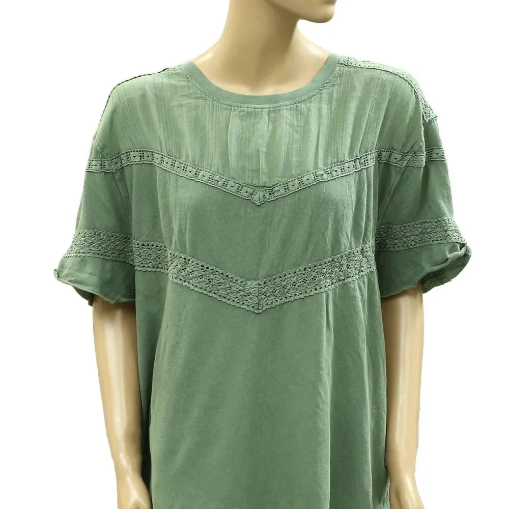 Free People We The Free Dorothy Tee Tunic Top Oversized Lace Green M 286488 - Picture 5 of 7